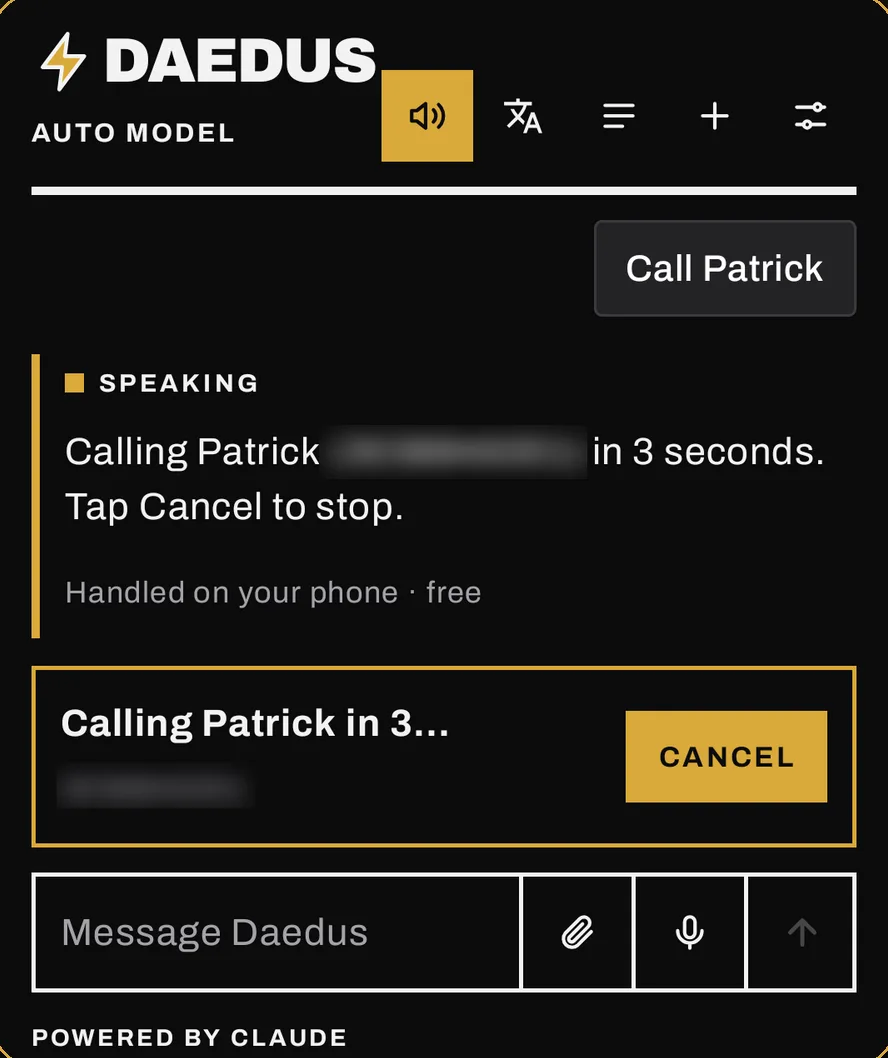 Daedus placing a call with a countdown